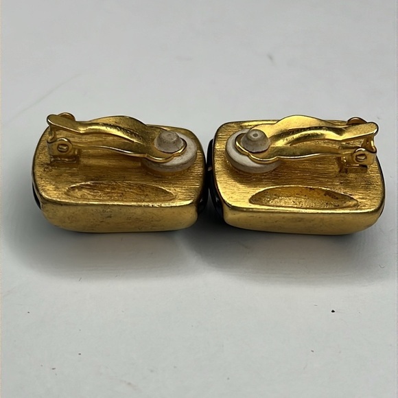 1980’s Givenchy Blue Lucite Matte Gold Clip Earrings - Picture 4 of 7